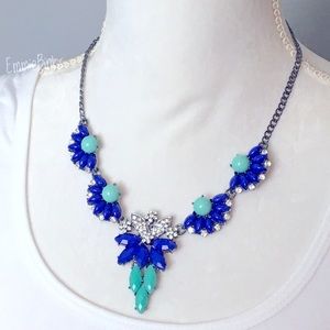 NWT Boutique Australian Crystal 2 Tone Necklace / Cobalt Blue -Teal - Rhinestone